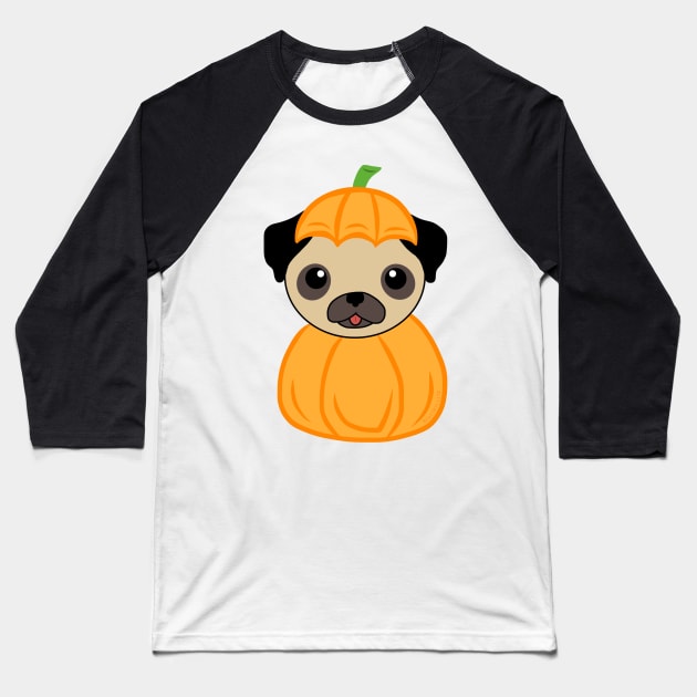 Pug In A Pumpkin Baseball T-Shirt by faiiryliite